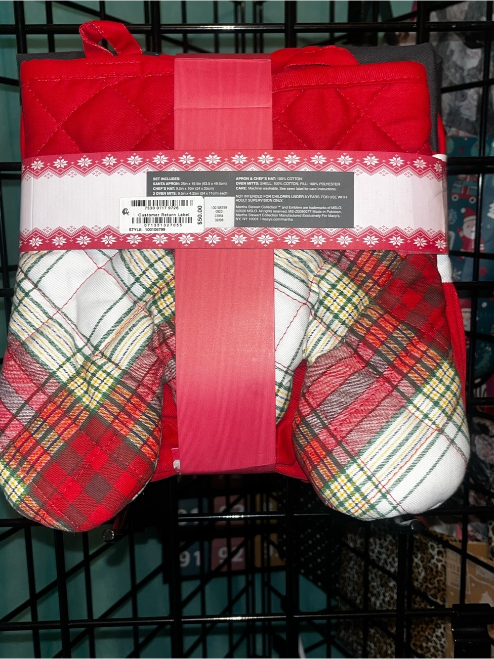 The Holiday Collection Kids Santa Chef Apron with Hat and Oven Mitts Red White - Picture 2 of 12